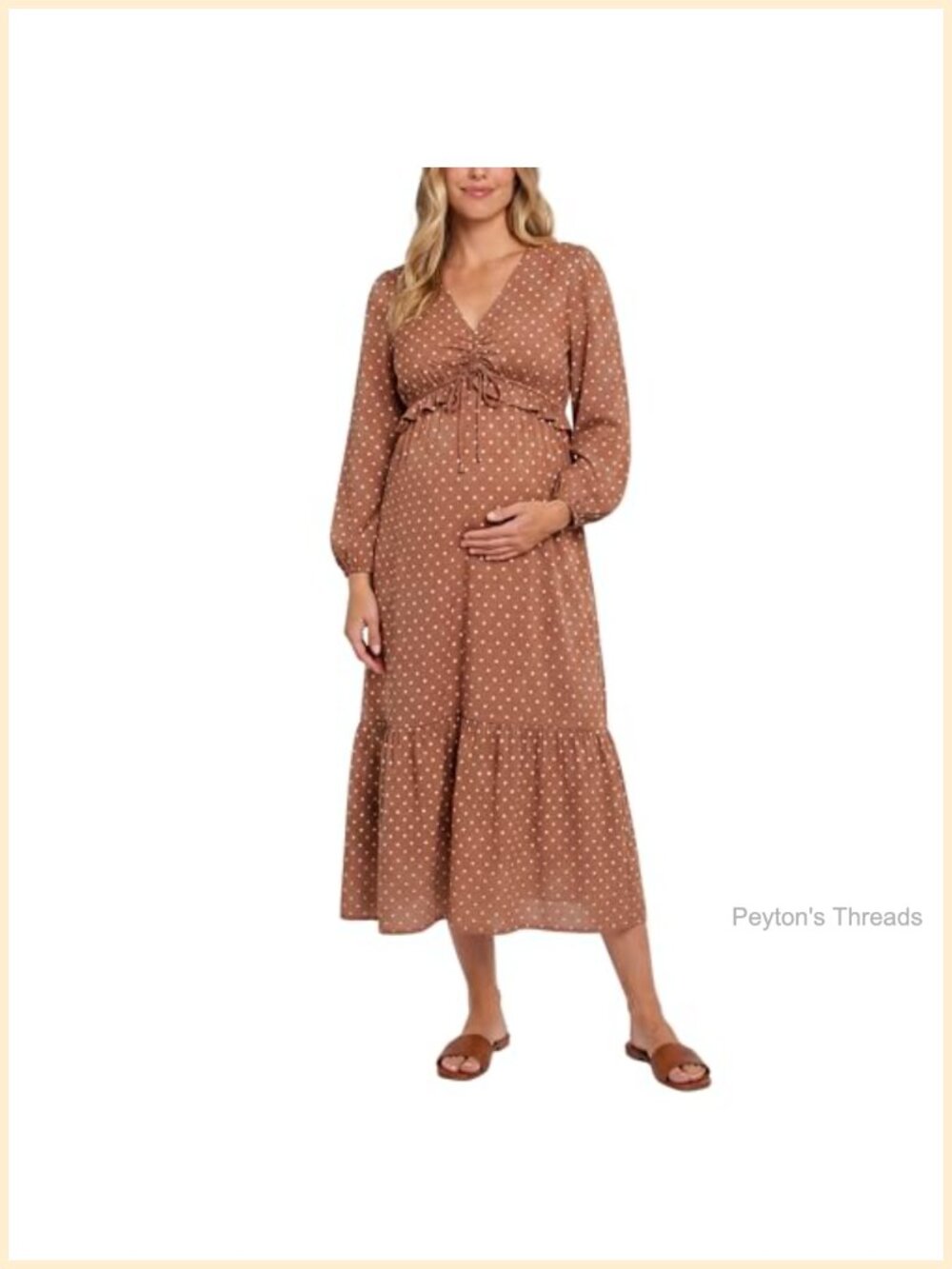 Maternity Midi Dress Long Puff Sleeve V-Neck Ruffle Rayon